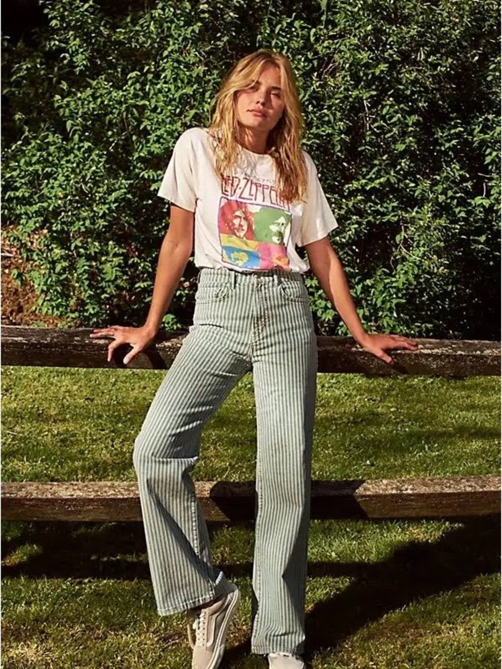 Free People Astoria Wide Leg Jeans in Peppermint Stripe - Picture 3 of 9